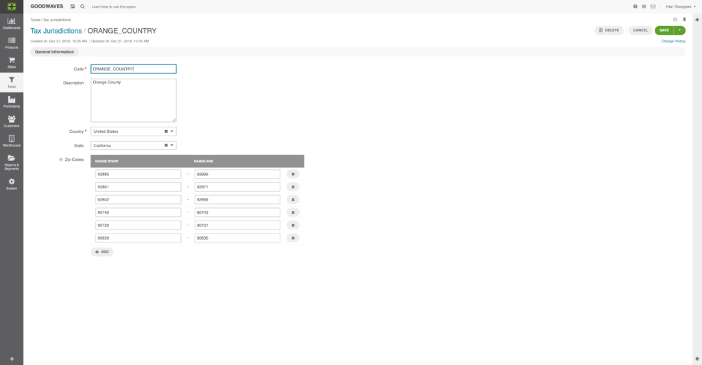 Creating a tax jurisdiction in Marello screenshot